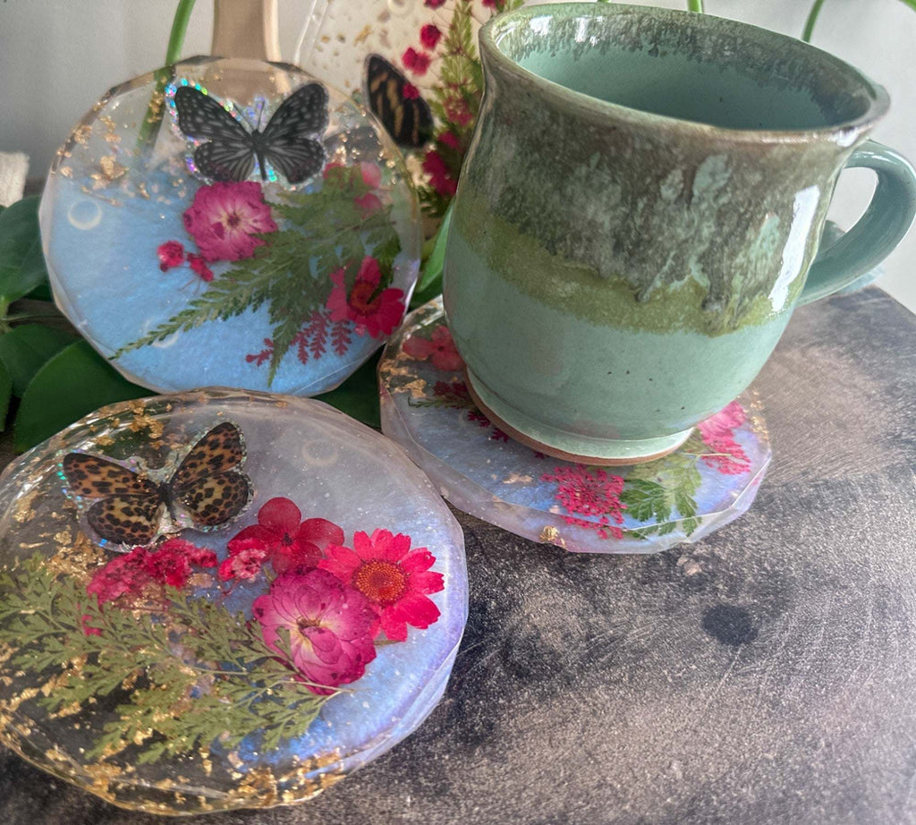 Dessous de verre Jardin des Papillons - Dessous de verre en résine faits main inspirés de la nature