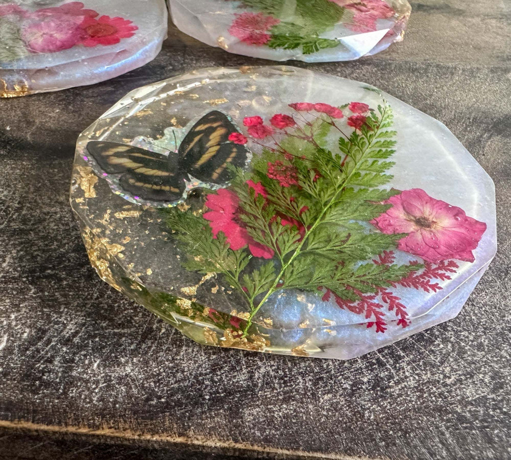 Dessous de verre Jardin des Papillons - Dessous de verre en résine faits main inspirés de la nature