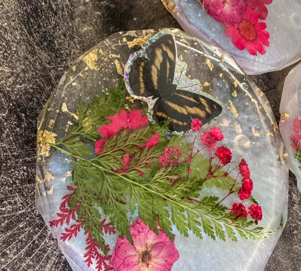Dessous de verre Jardin des Papillons - Dessous de verre en résine faits main inspirés de la nature