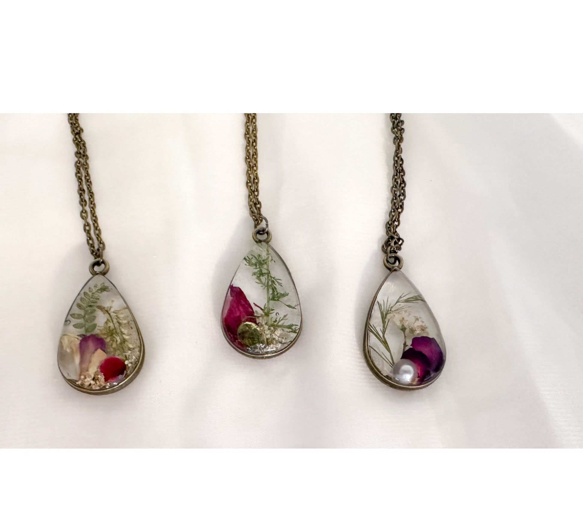 Birth Month Teardrop Pendant -  Custom Order Real Pressed Flower Jewelry