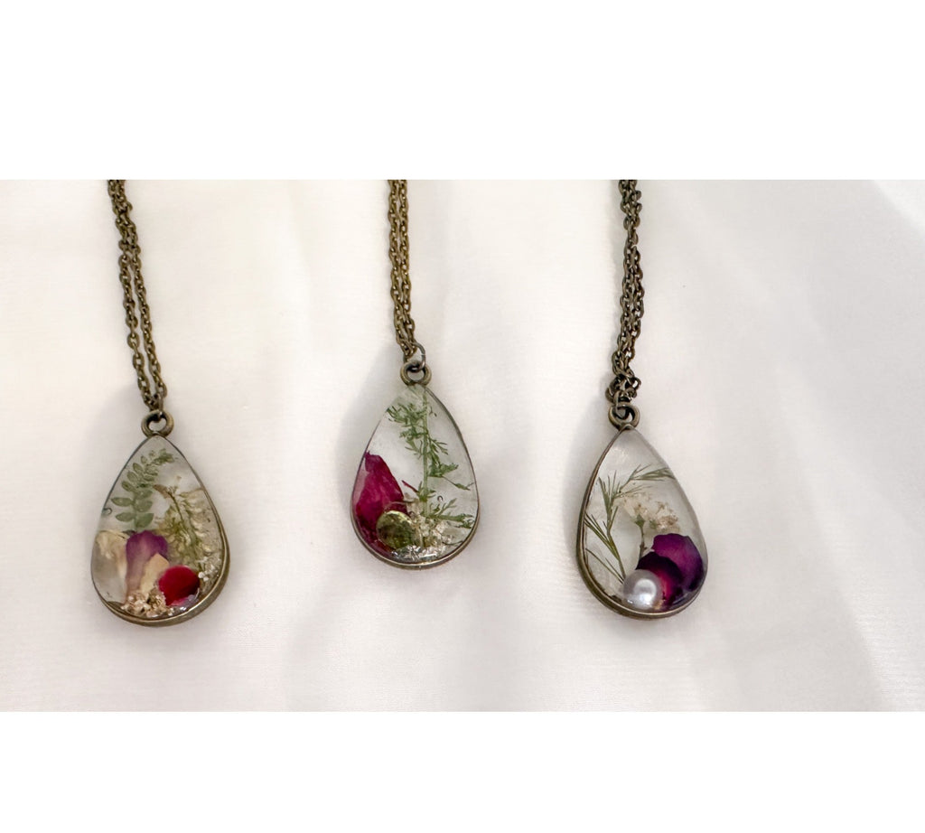 Birth Month Teardrop Pendant -  Custom Order Real Pressed Flower Jewelry
