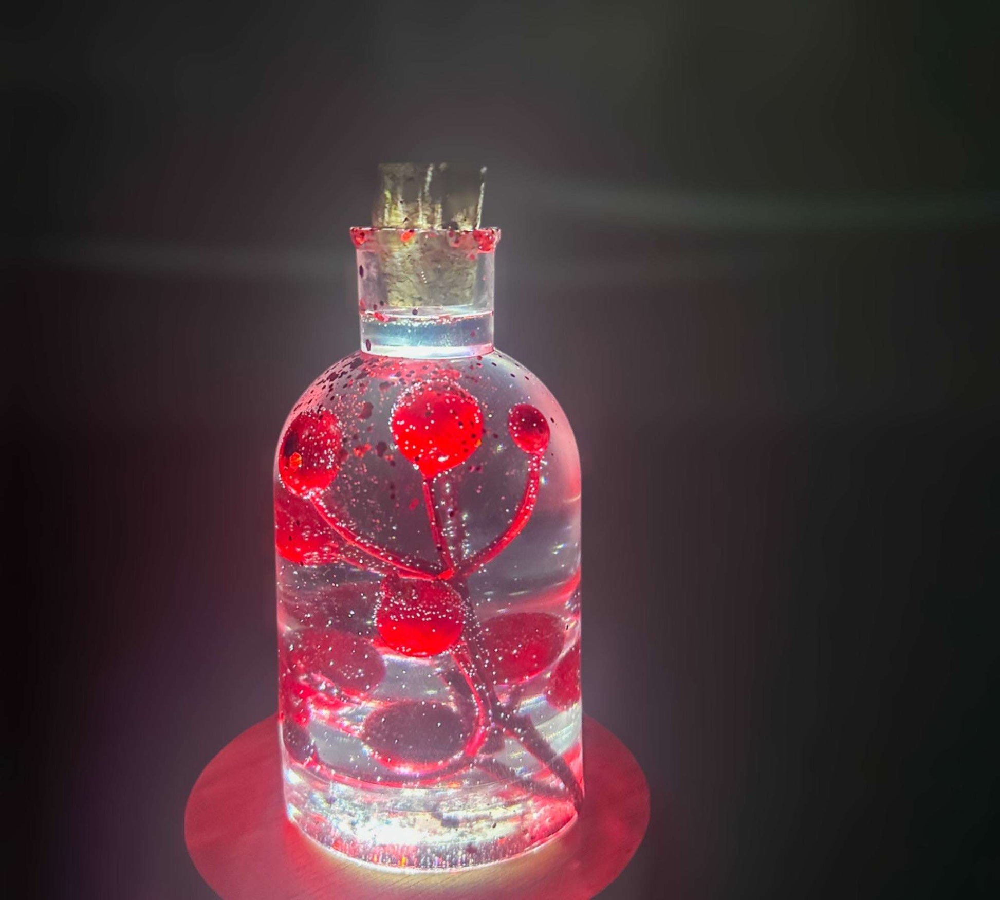 Magie des baies dans une bouteille - Décoration artisanale aux baies rouges pétillantes avec lumière