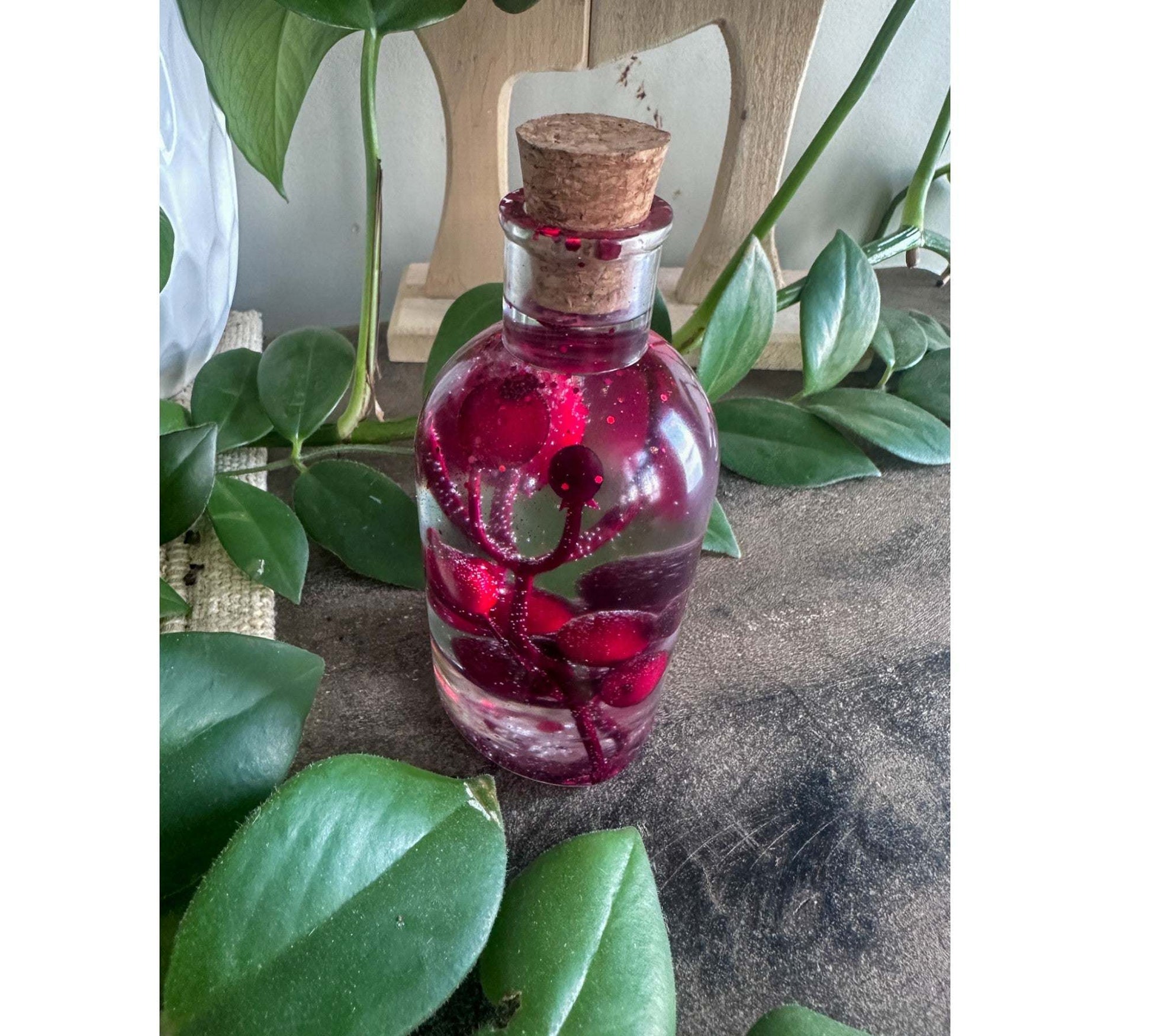 Magie des baies dans une bouteille - Décoration artisanale aux baies rouges pétillantes avec lumière