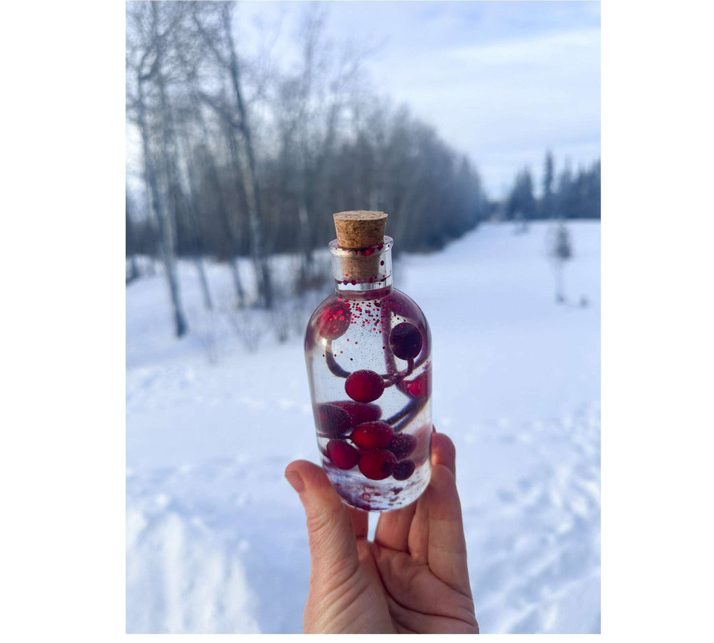 Magie des baies dans une bouteille - Décoration artisanale aux baies rouges pétillantes avec lumière