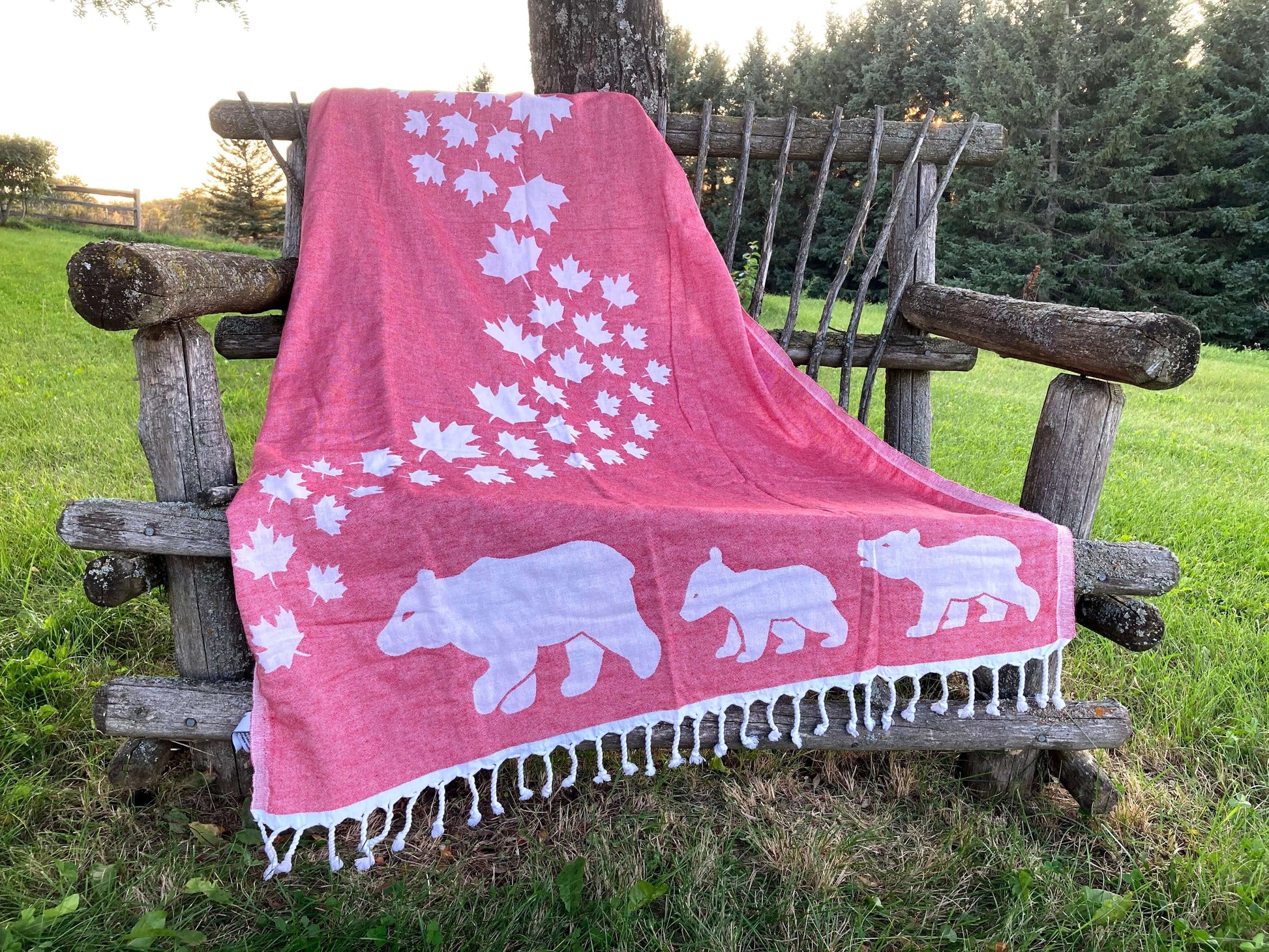 Everyday Luxury Turkish Body Towel in Red & White Canadian Bears
