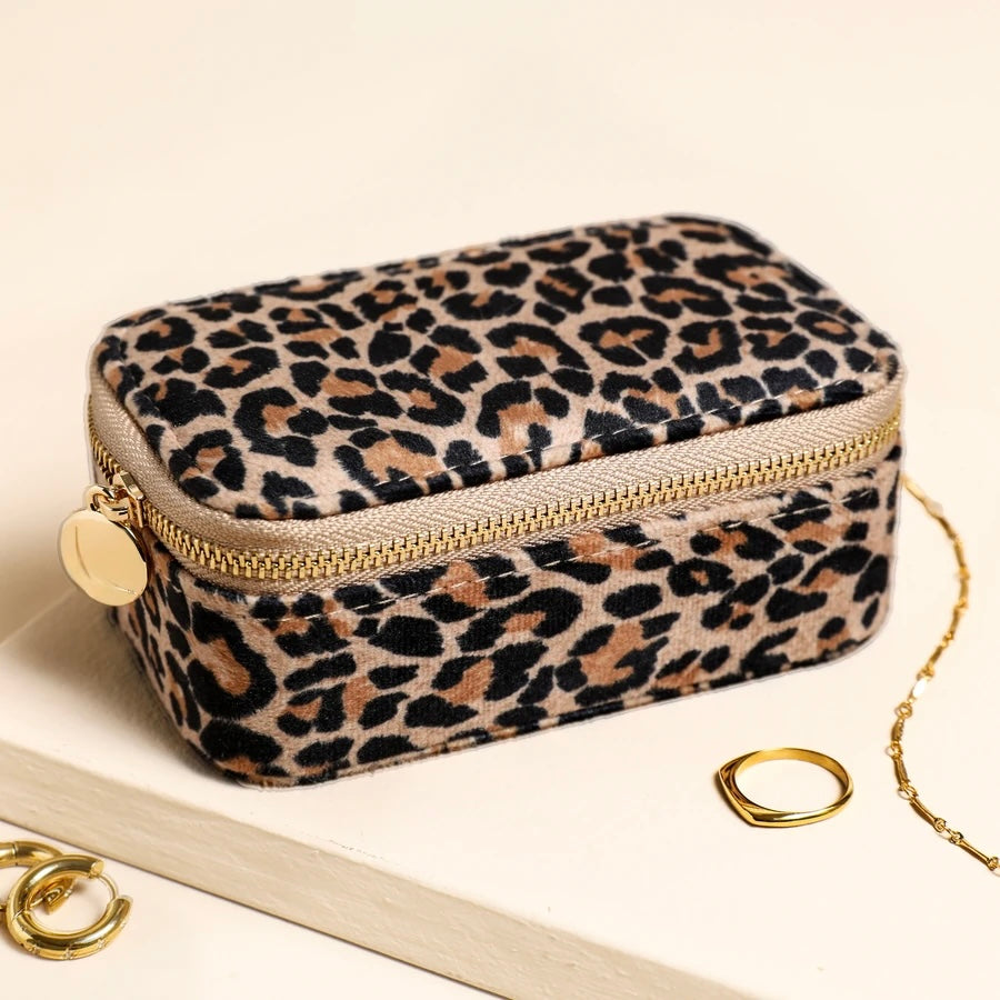 Leopard Print Velvet Jewellery Case