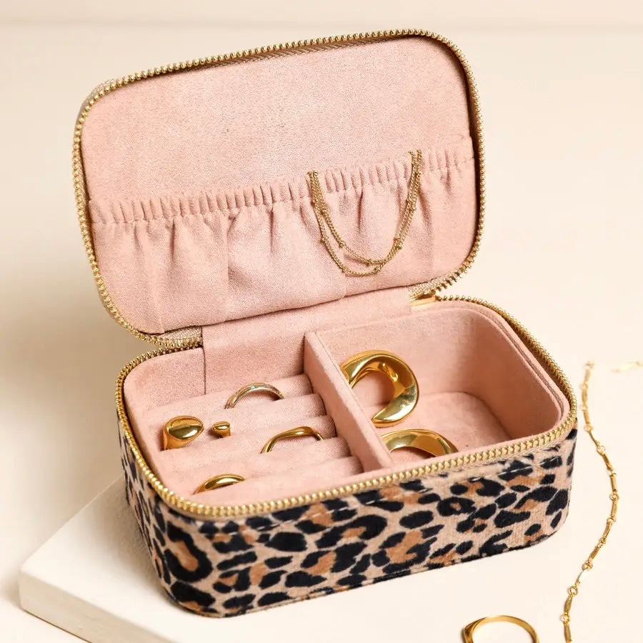 Leopard Print Velvet Jewellery Case
