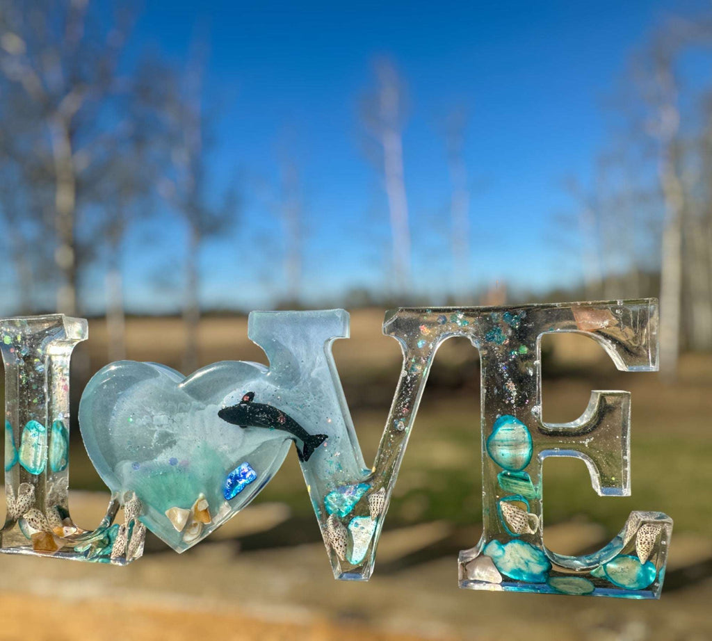 Oceans Embrace - Décoration artisanale avec mots d'amour et coquillages véritables