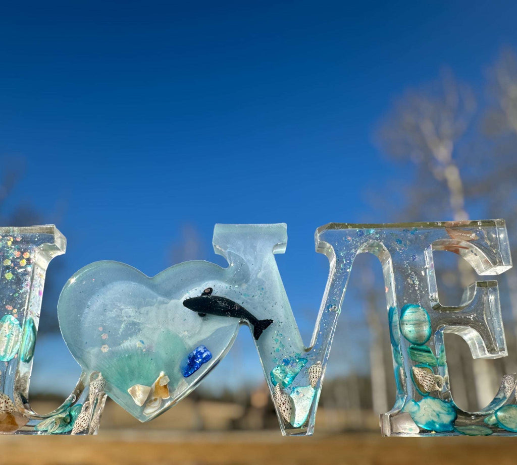 Oceans Embrace - Décoration artisanale avec mots d'amour et coquillages véritables