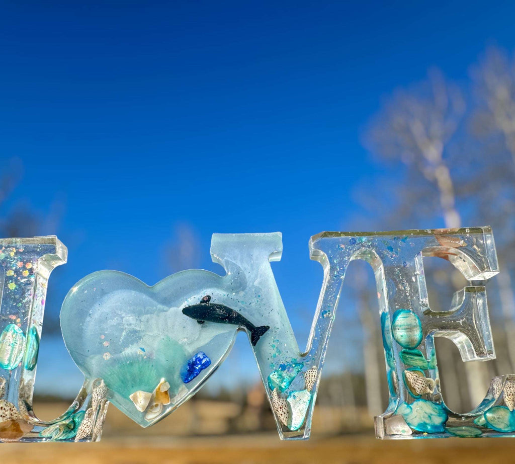 Oceans Embrace - Décoration artisanale avec mots d'amour et coquillages véritables