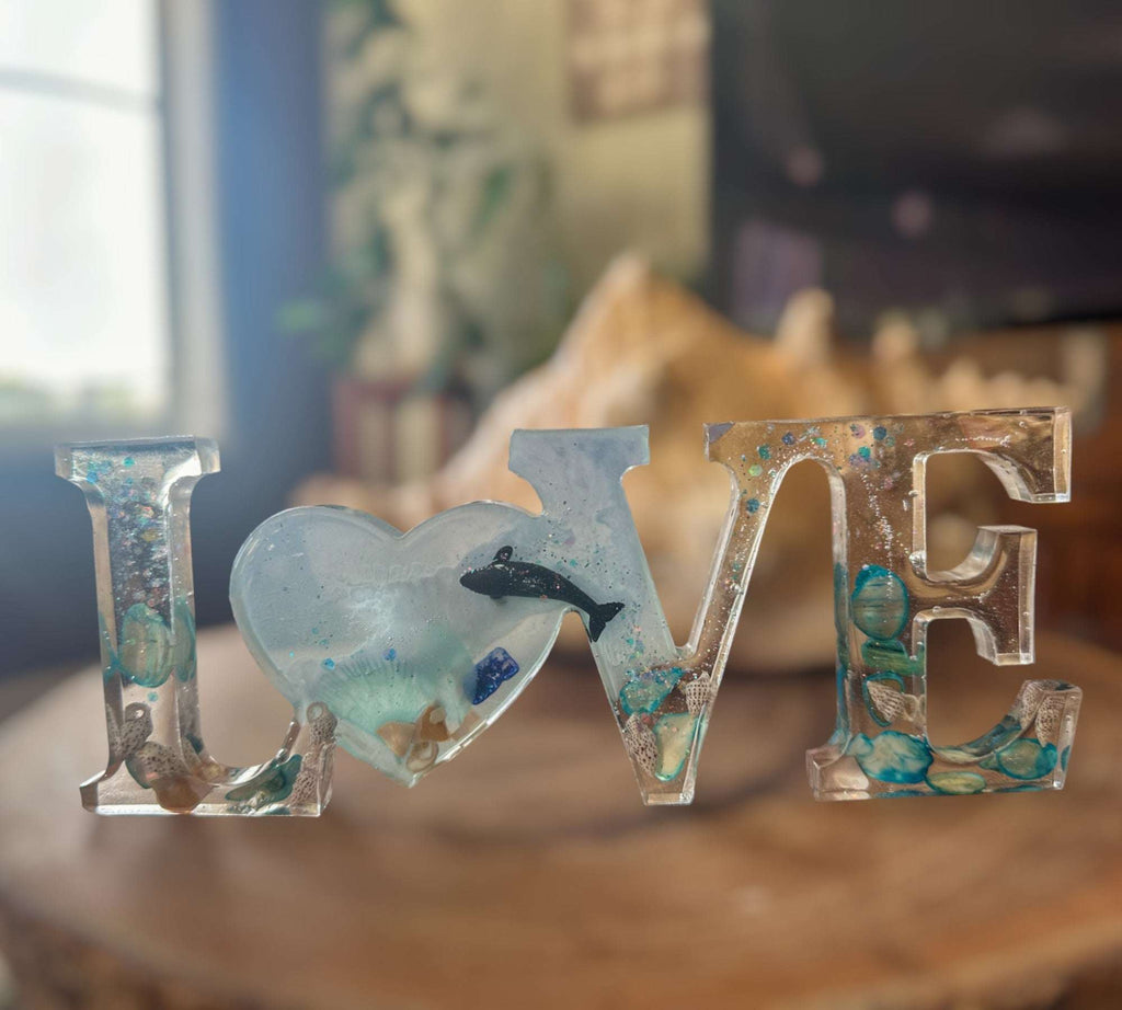Oceans Embrace - Décoration artisanale avec mots d'amour et coquillages véritables