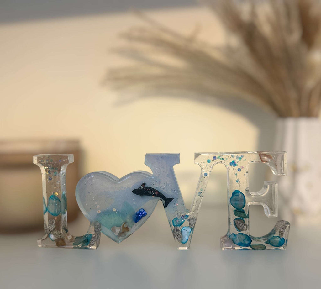Oceans Embrace - Décoration artisanale avec mots d'amour et coquillages véritables