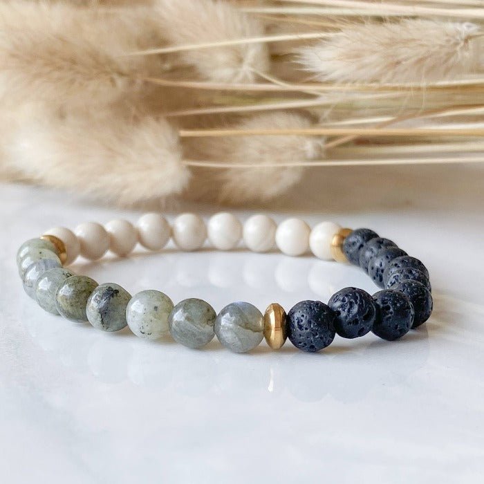 SILLANS | Bracelet en labradorite, lave et acier inoxydable