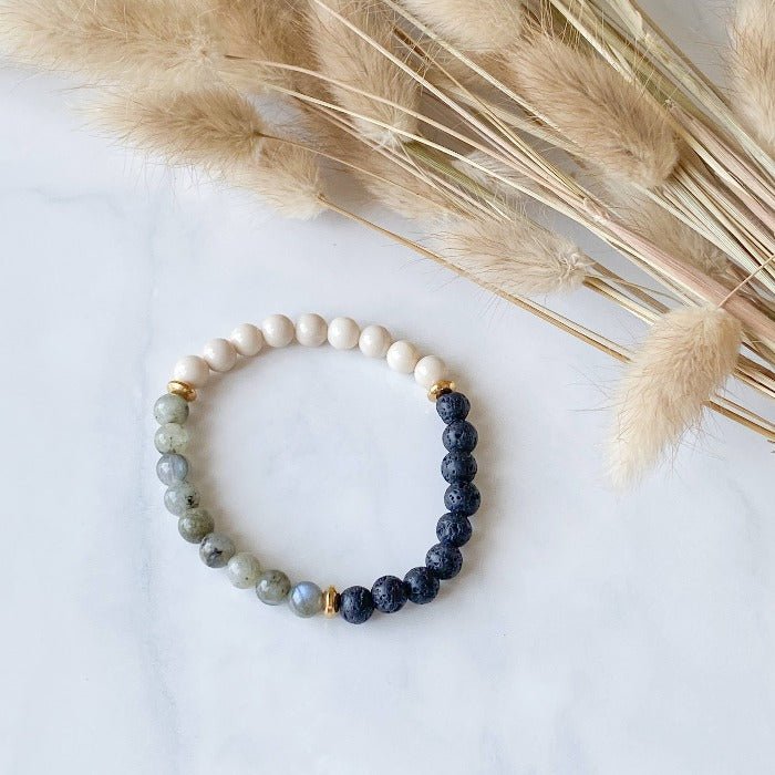 SILLANS | Bracelet en labradorite, lave et acier inoxydable
