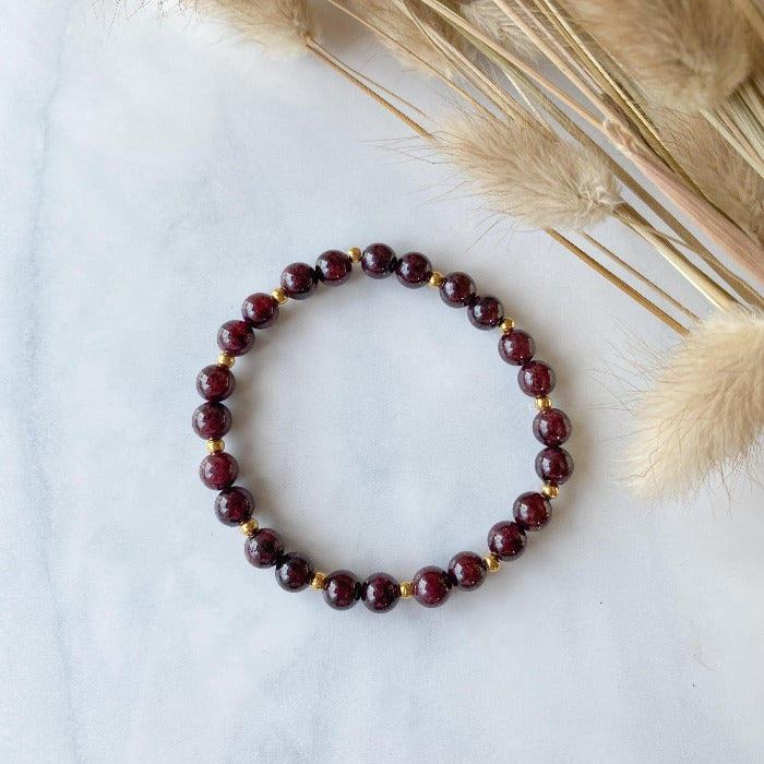 GRENAT | Bracelet en pierres de grenat et acier inoxydable