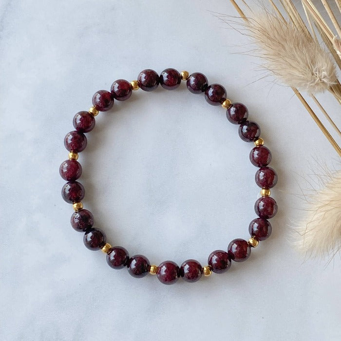 GRENAT | Bracelet en pierres de grenat et acier inoxydable