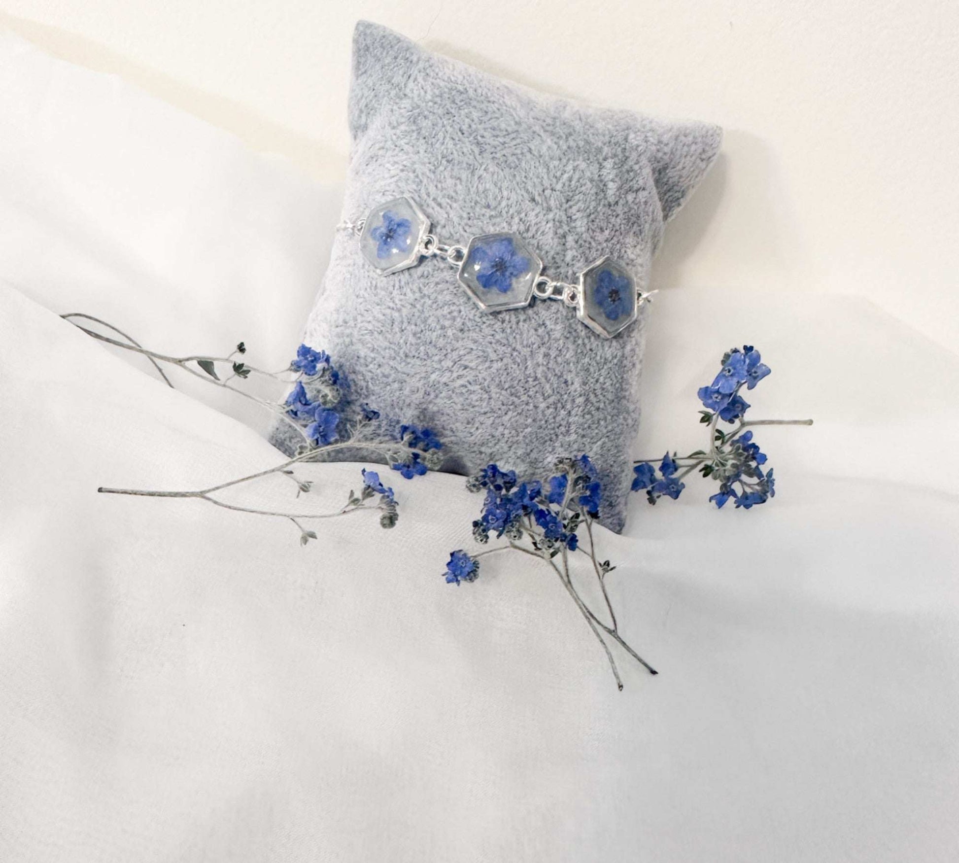 Forget-Me-Not Blossom Bracelet - Real Flower Handmade Resin Jewelry
