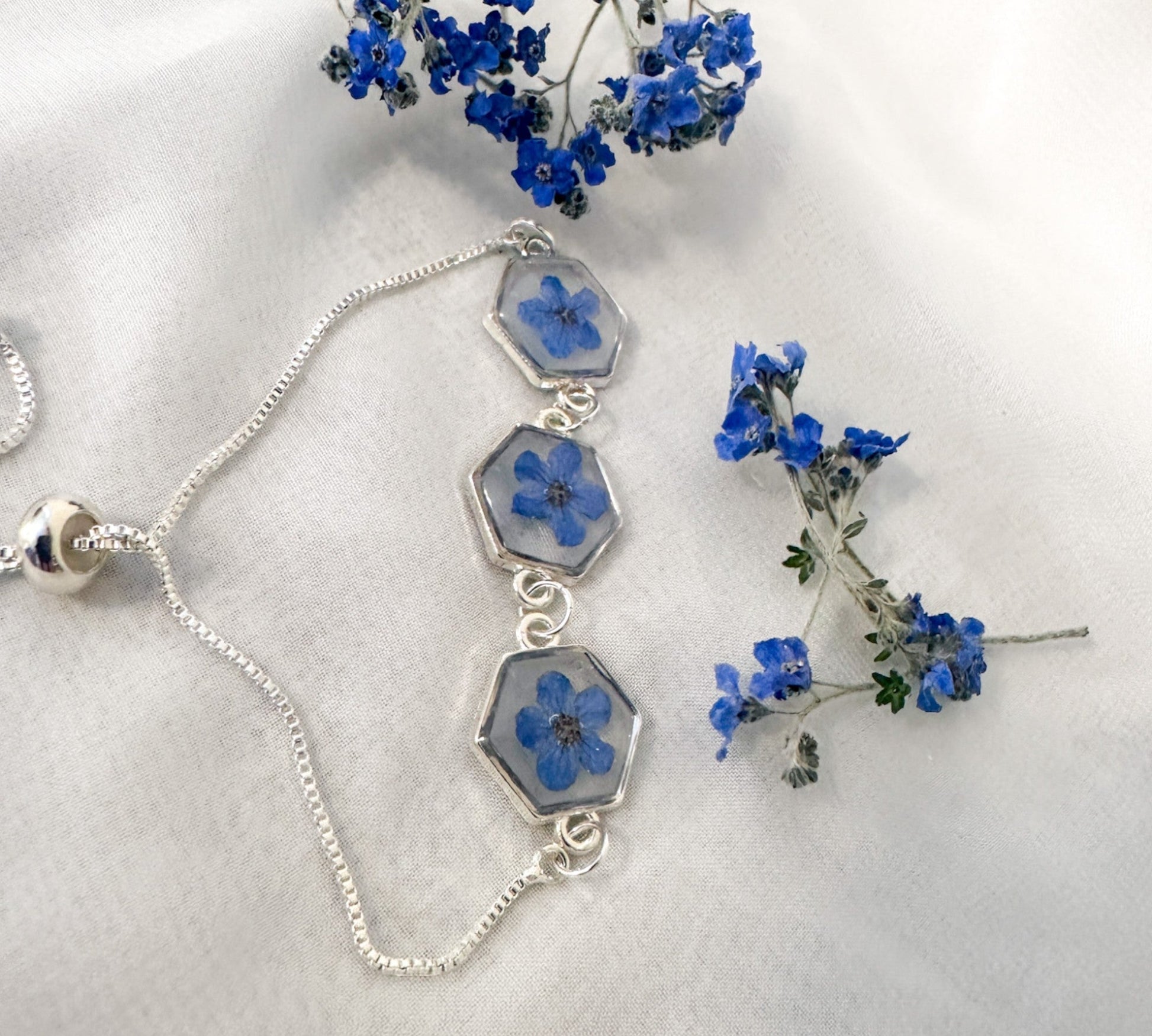 Forget-Me-Not Blossom Bracelet - Real Flower Handmade Resin Jewelry