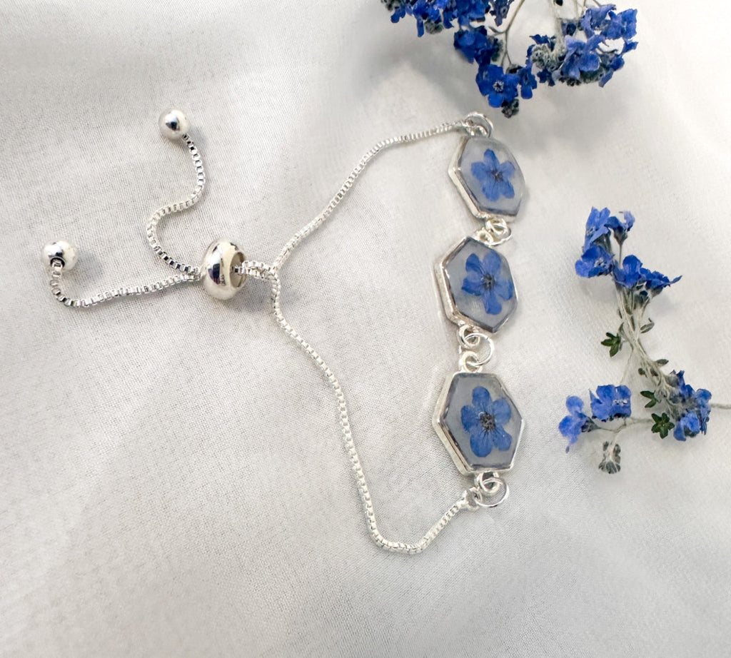 Forget-Me-Not Blossom Bracelet - Real Flower Handmade Resin Jewelry