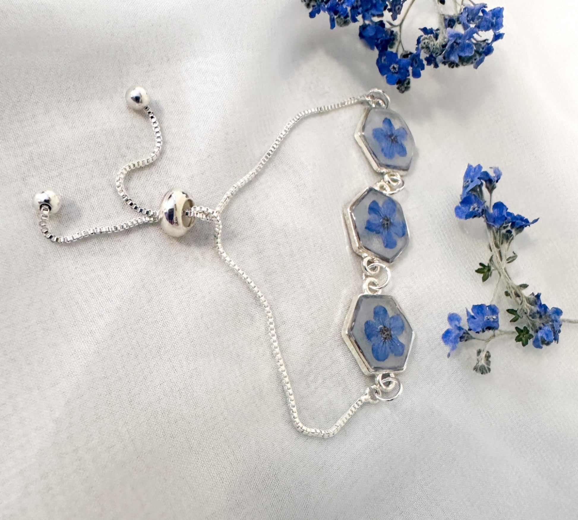 Forget-Me-Not Blossom Bracelet - Real Flower Handmade Resin Jewelry