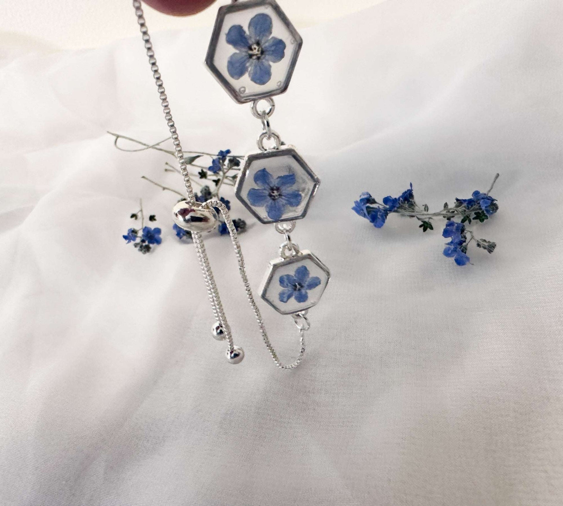Forget-Me-Not Blossom Bracelet - Real Flower Handmade Resin Jewelry