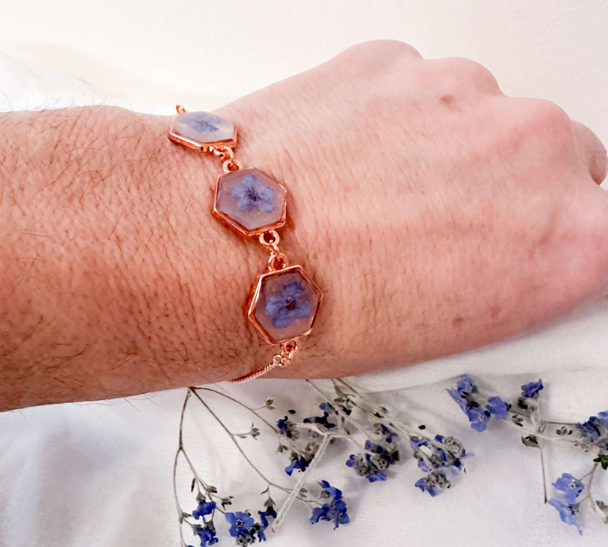 Forget-Me-Not Blossom Bracelet - Real Flower Handmade Resin Jewelry