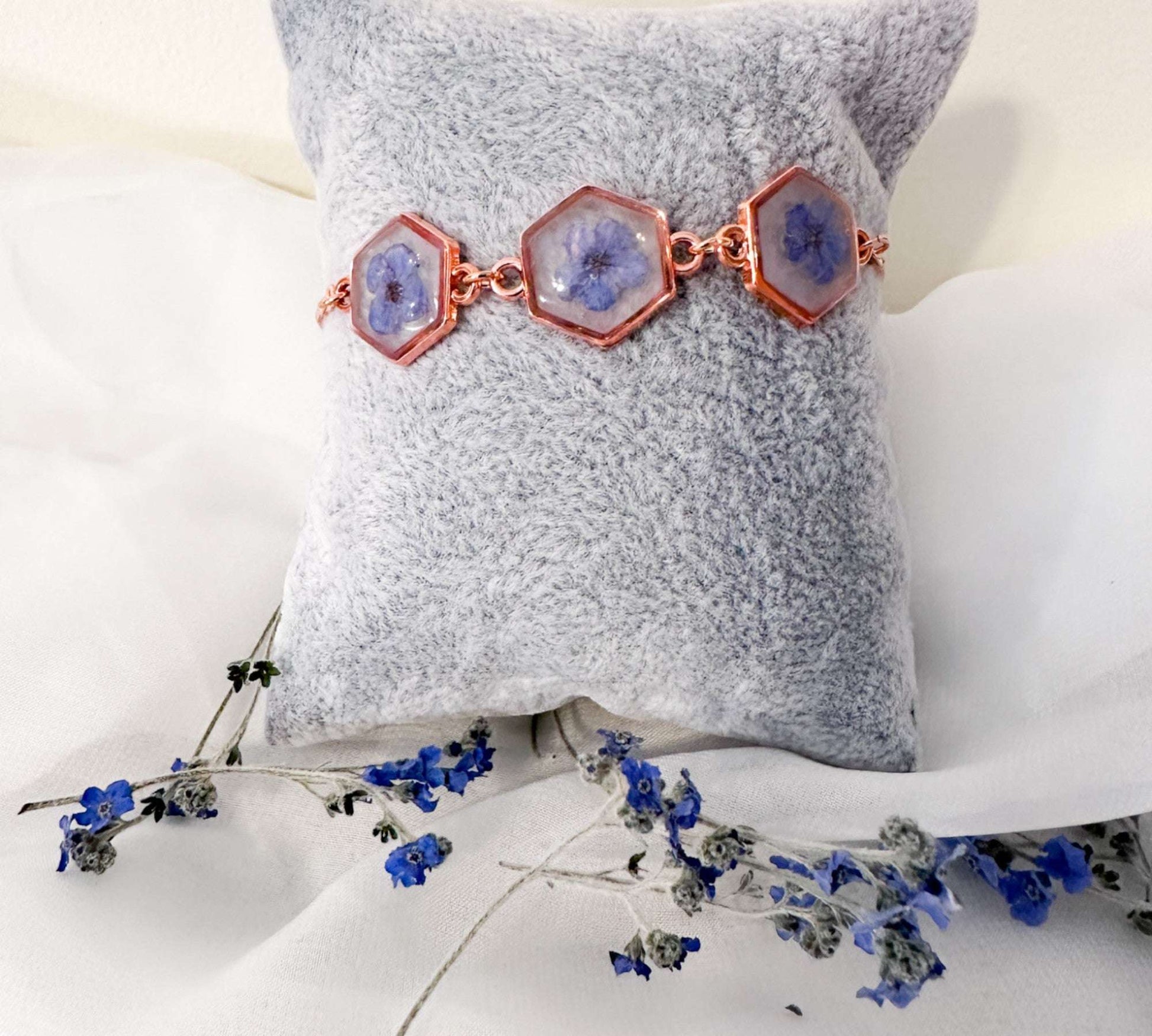 Forget-Me-Not Blossom Bracelet - Real Flower Handmade Resin Jewelry