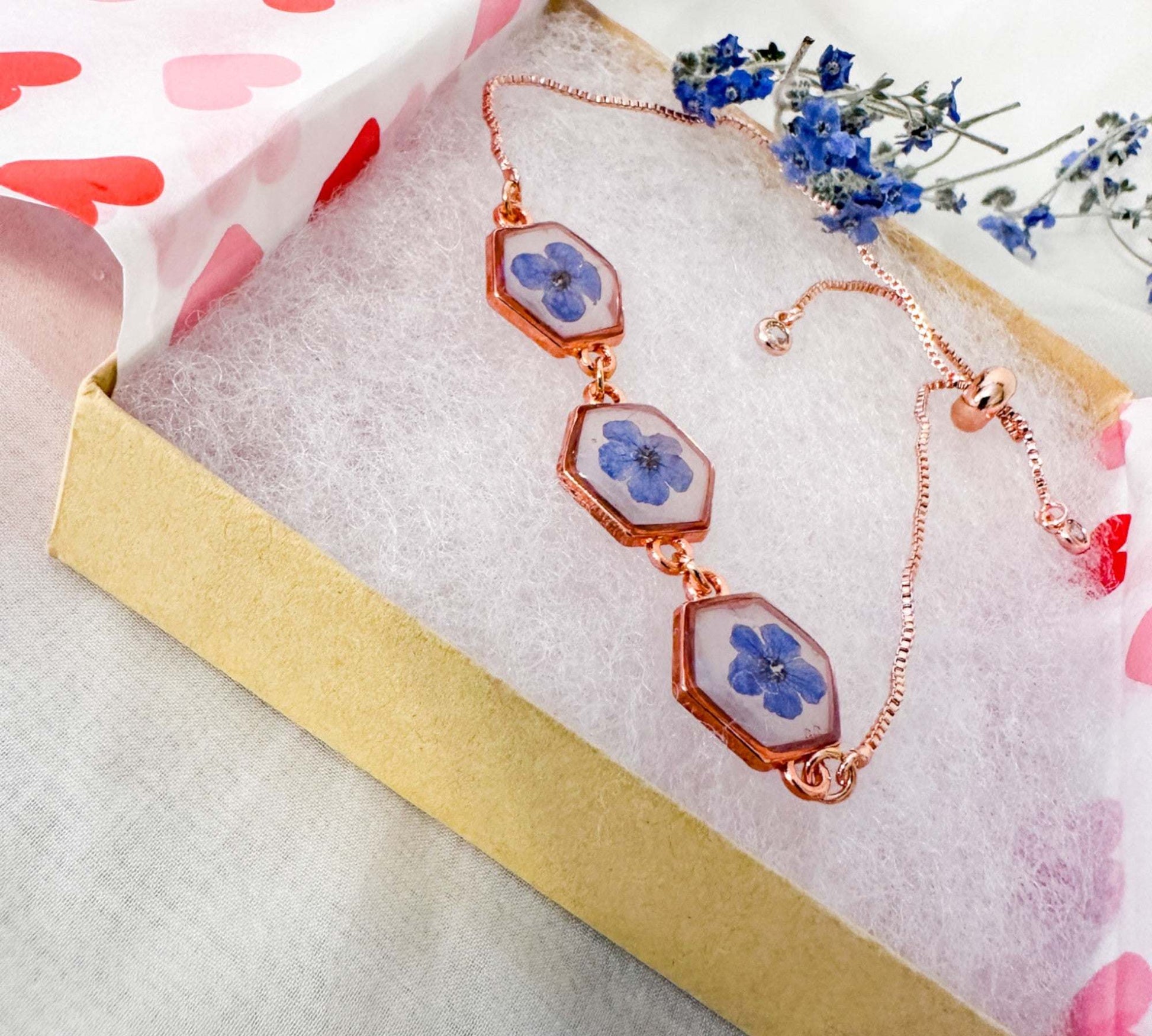 Forget-Me-Not Blossom Bracelet - Real Flower Handmade Resin Jewelry