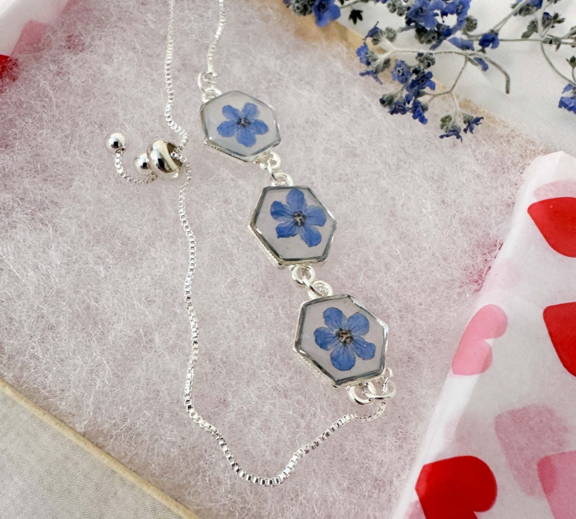 Forget-Me-Not Blossom Bracelet - Real Flower Handmade Resin Jewelry