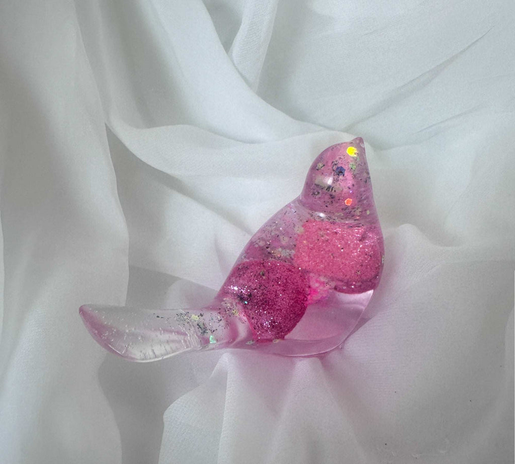 Lovebird Sparkle Figurines - Pink Heart Resin Bird - Handmade Charm