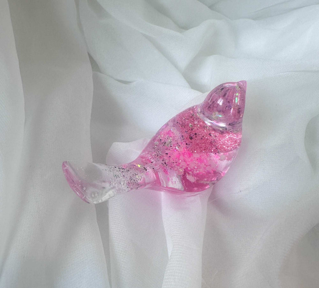 Lovebird Sparkle Figurines - Pink Heart Resin Bird - Handmade Charm