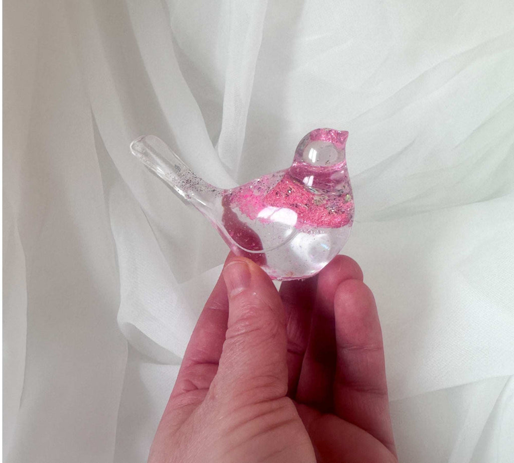 Lovebird Sparkle Figurines - Pink Heart Resin Bird - Handmade Charm