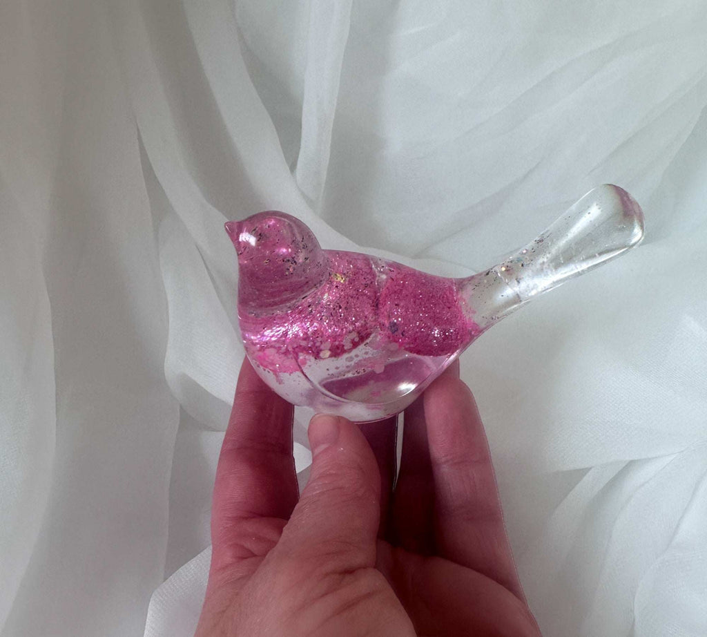 Lovebird Sparkle Figurines - Pink Heart Resin Bird - Handmade Charm