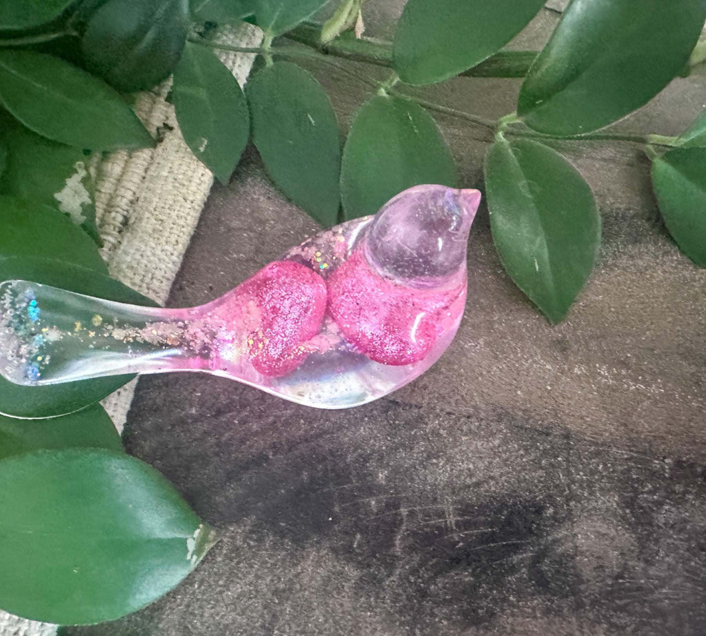 Lovebird Sparkle Figurines - Pink Heart Resin Bird - Handmade Charm