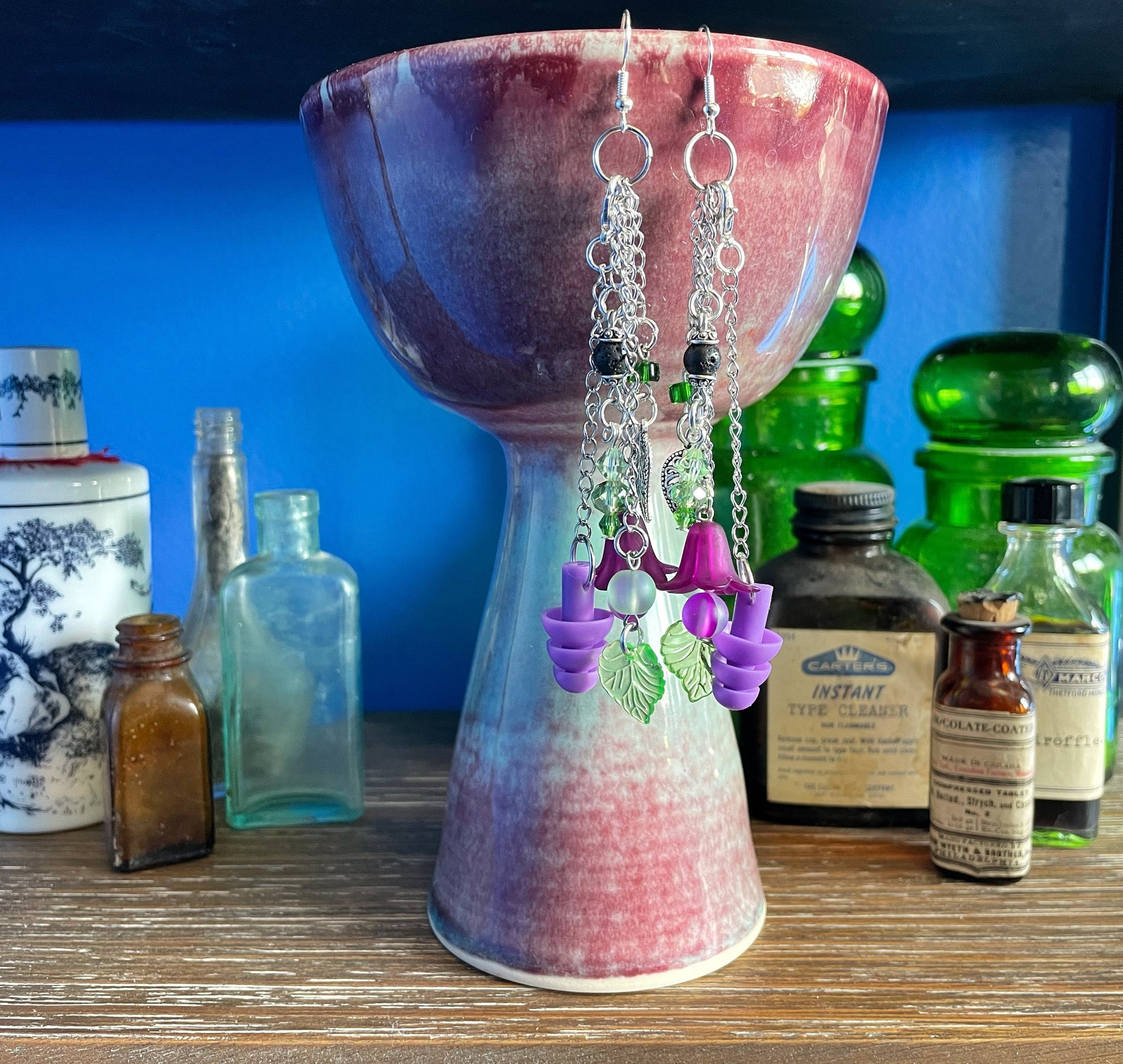 Boucles d'oreilles pendantes sensorielles et aromathérapie avec fleurs et feuilles