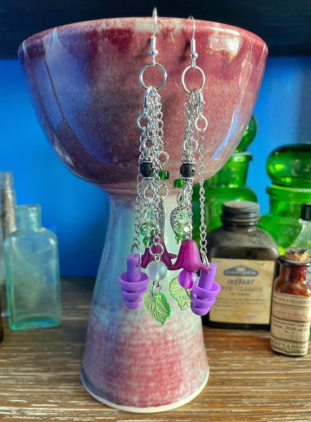 Boucles d'oreilles pendantes sensorielles et aromathérapie avec fleurs et feuilles