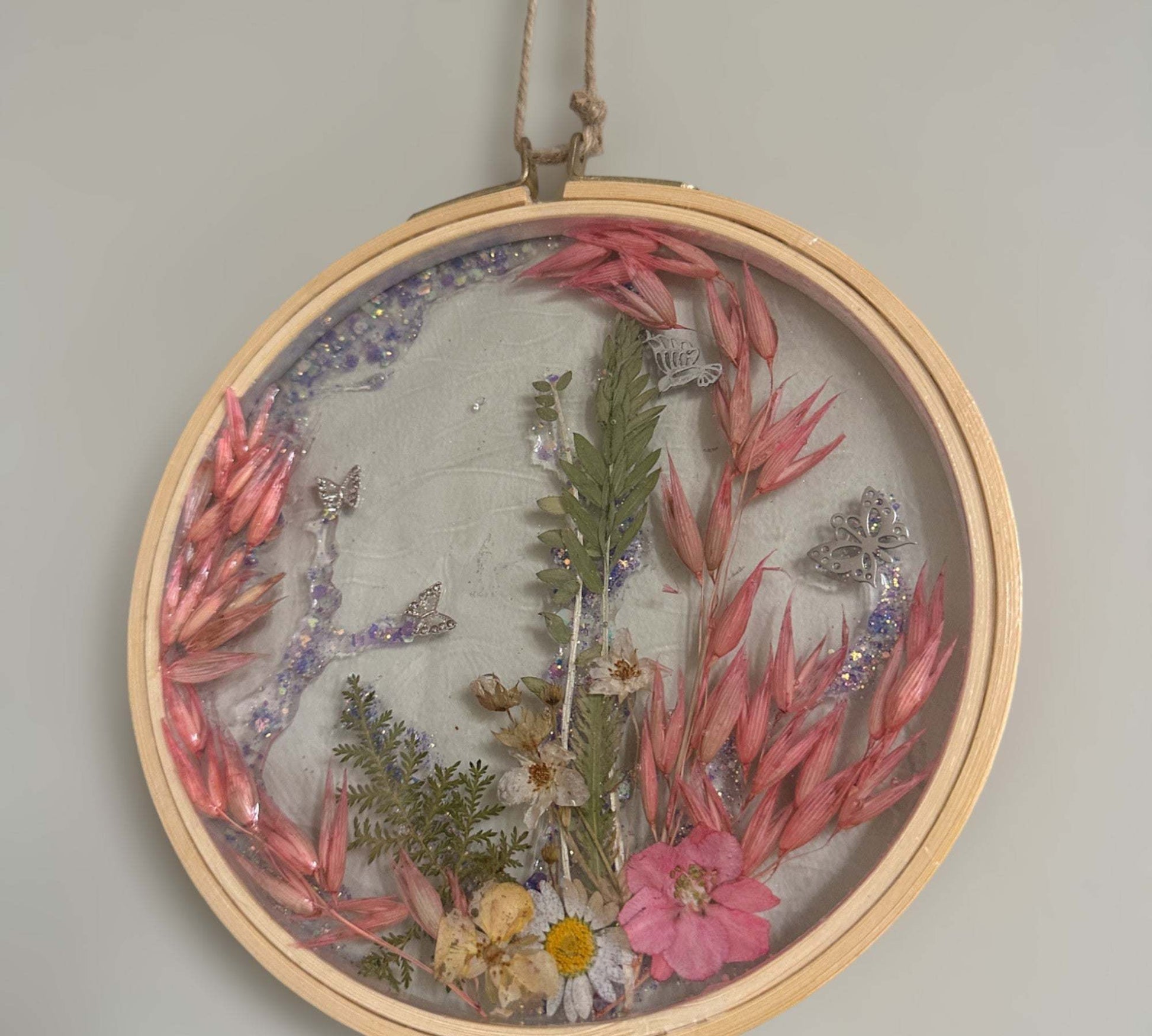 Attrape-soleil de jardin Pretty in Pink - Fait main avec de vraies fleurs séchées