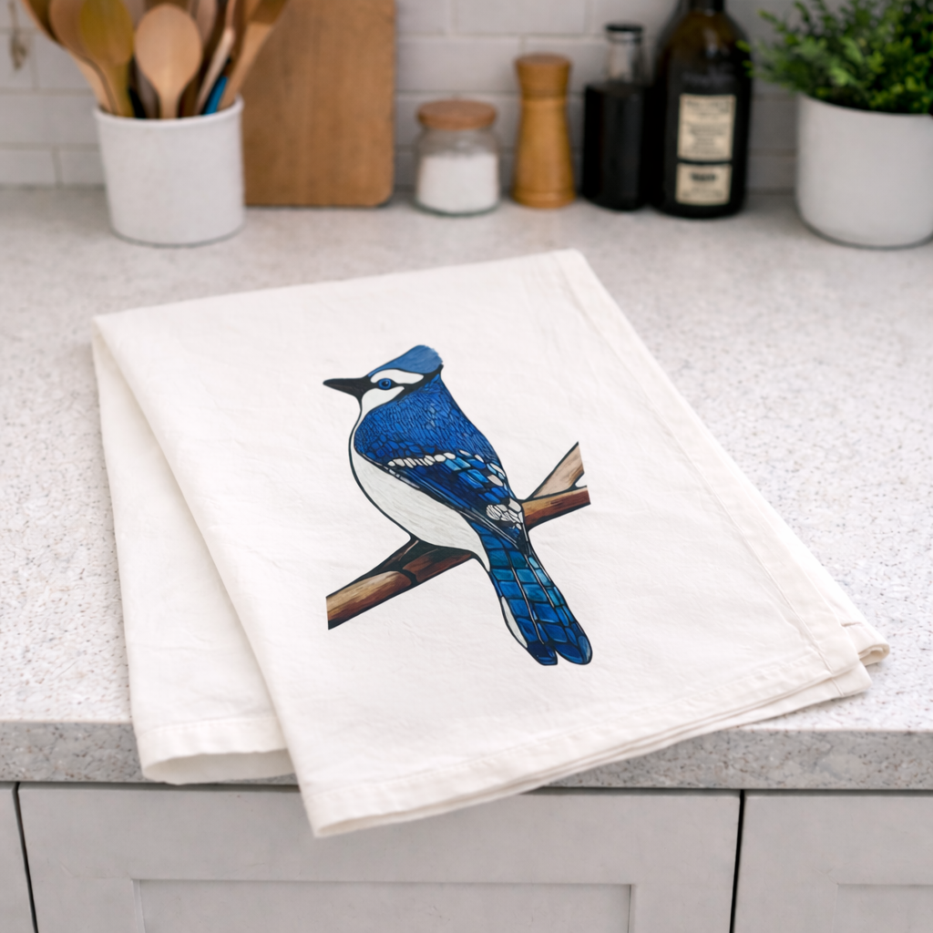 Torchon en toile de jute - 100 % coton biologique - Bleu Geai