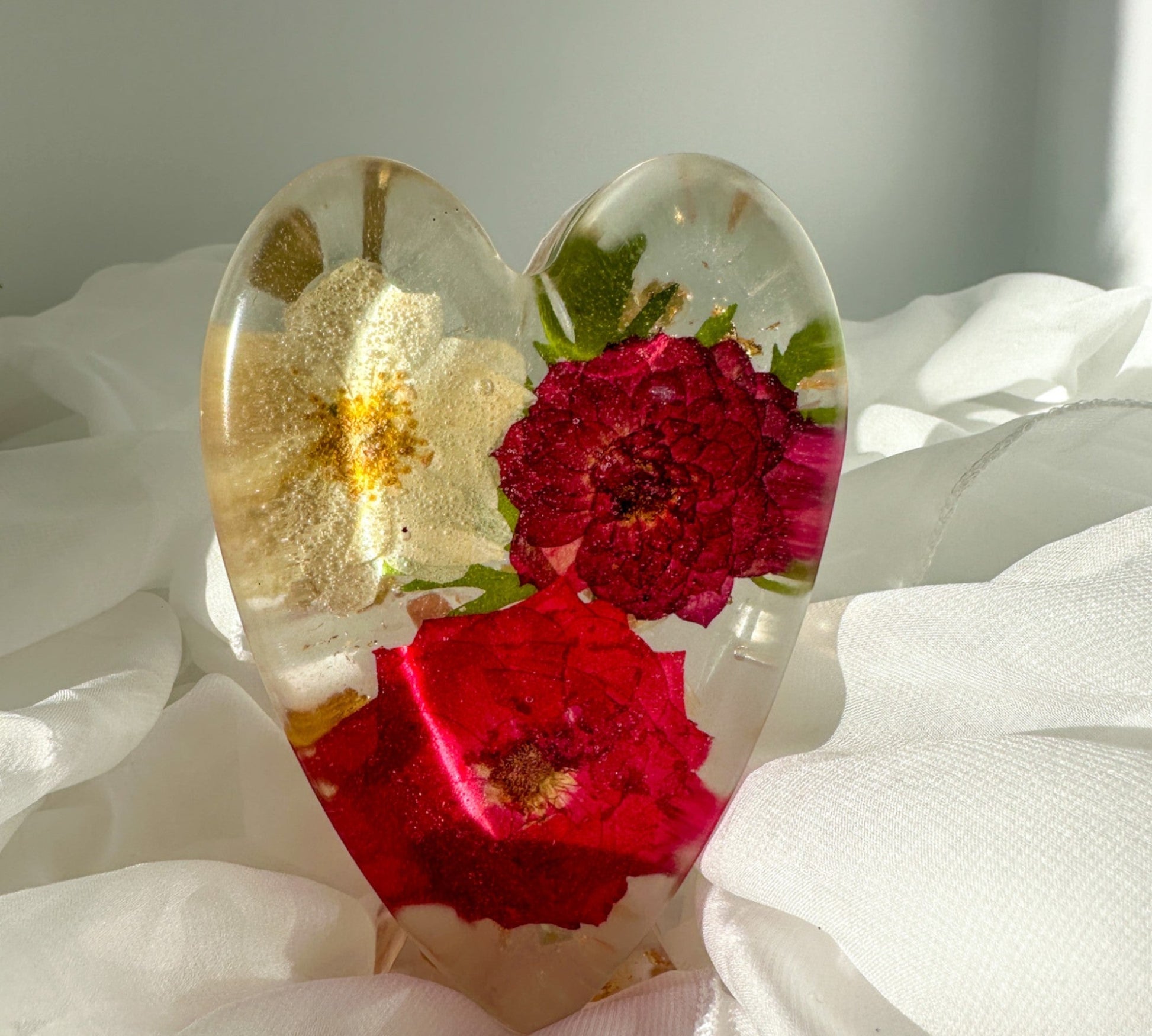 Cœur de rose - Décoration botanique en résine faite à la main Cœur de jardin romantique