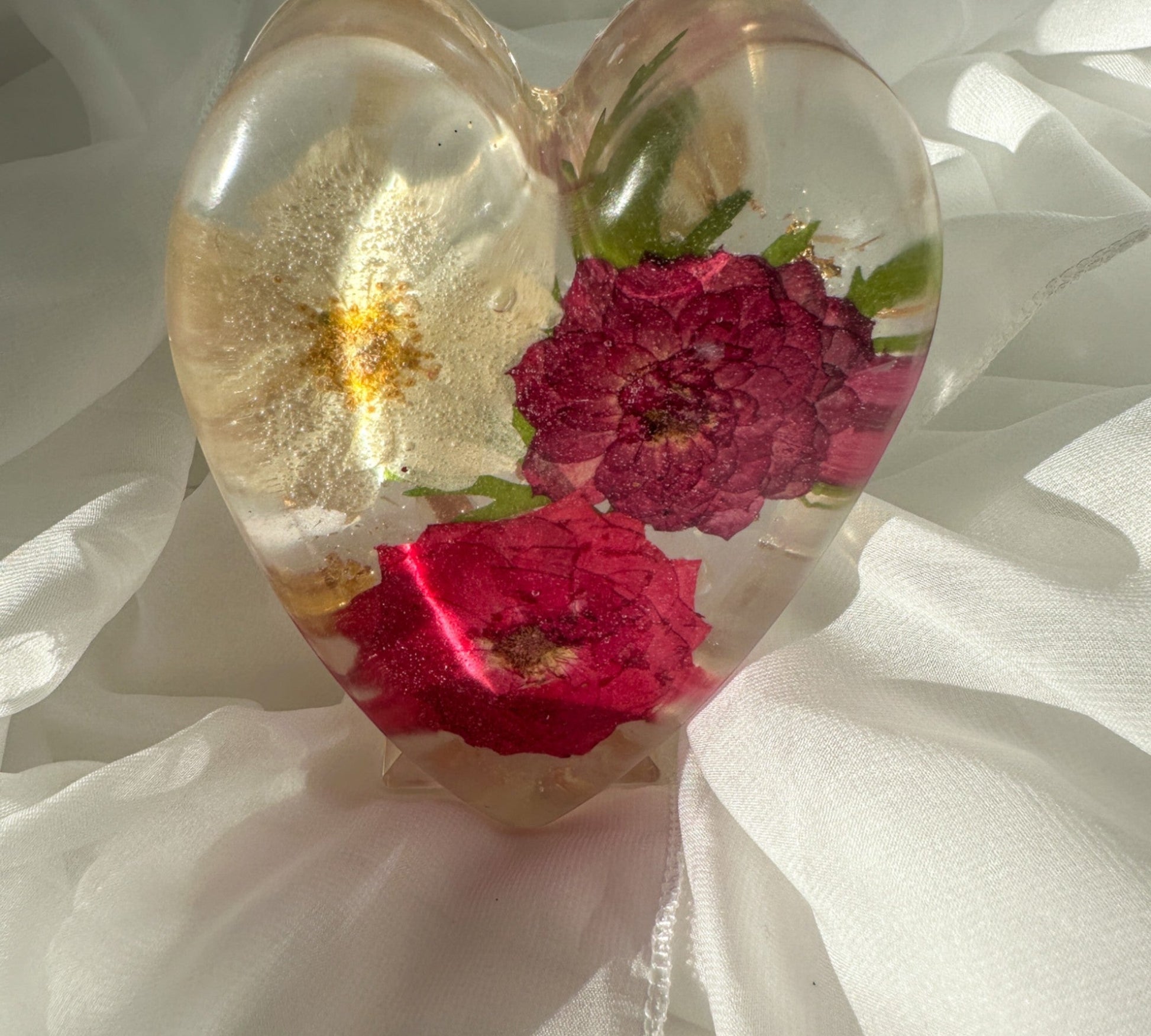 Cœur de rose - Décoration botanique en résine faite à la main Cœur de jardin romantique
