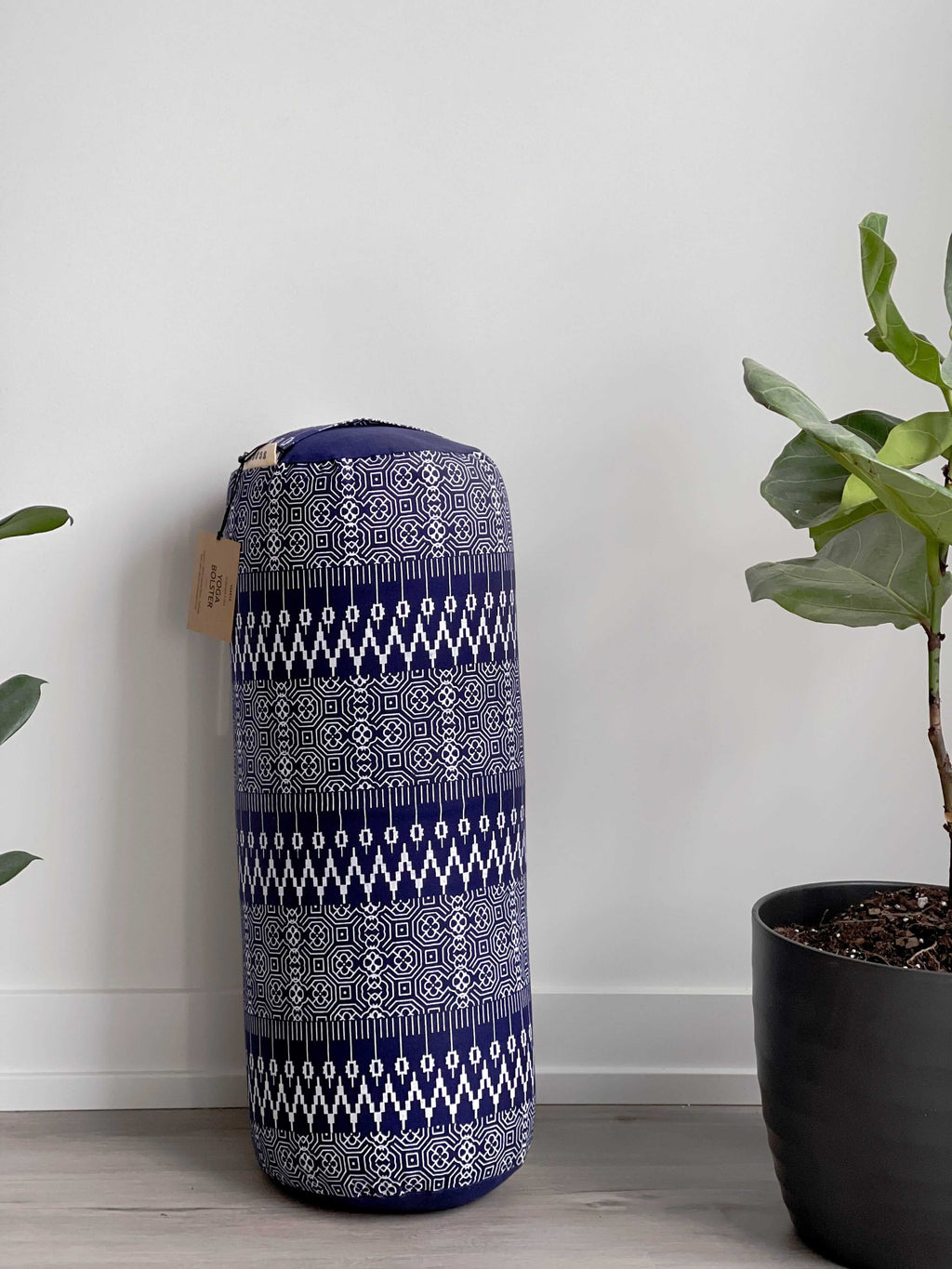 Round Yoga Bolster | Natural & Organic | Navy Print