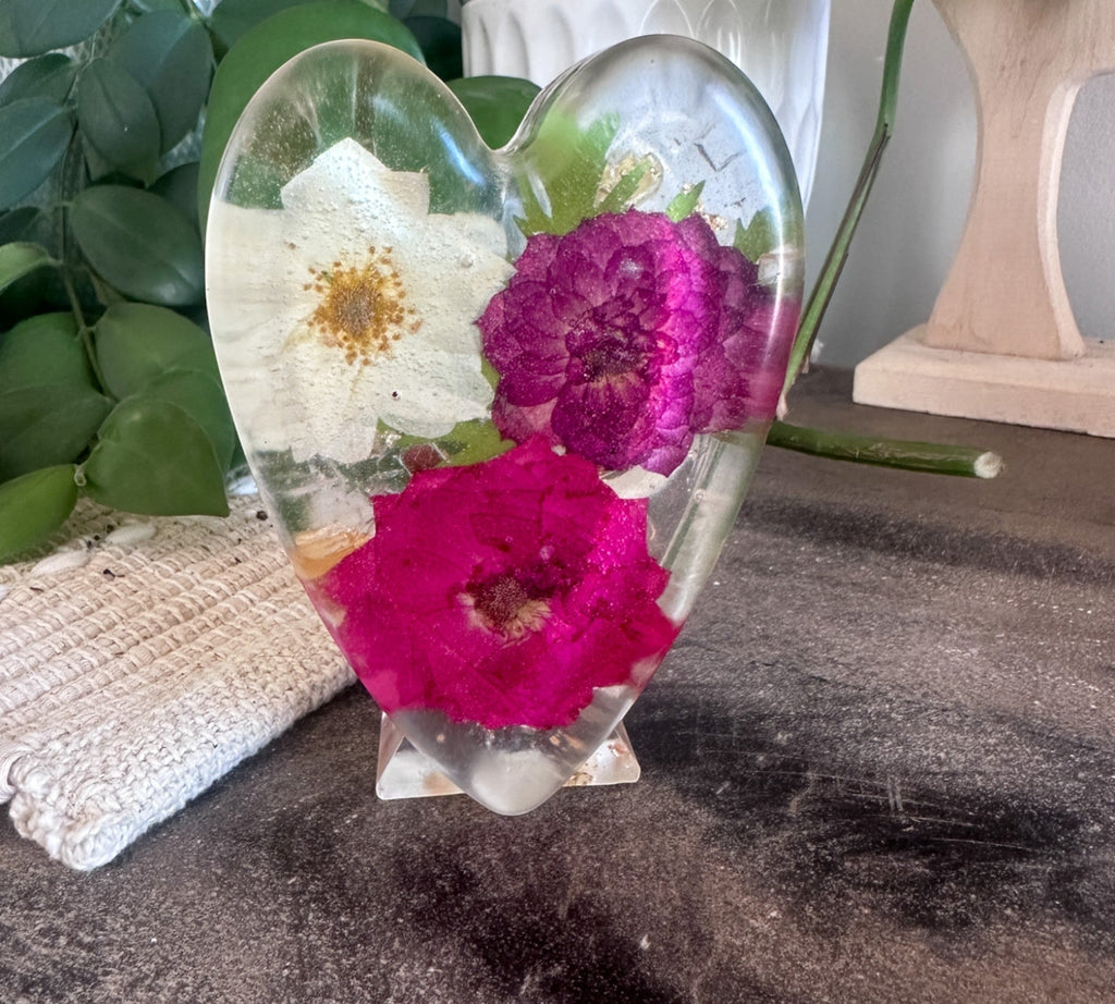 Cœur de rose - Décoration botanique en résine faite à la main Cœur de jardin romantique