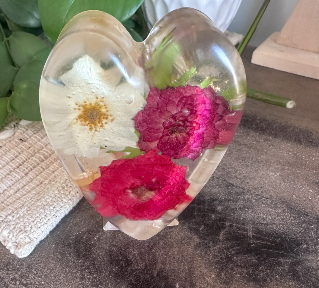Cœur de rose - Décoration botanique en résine faite à la main Cœur de jardin romantique