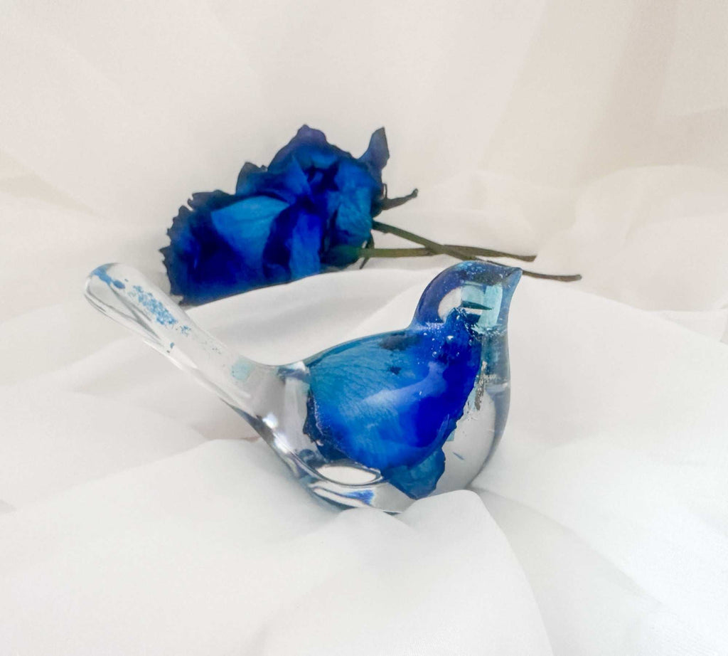 Oiseaux chanteurs azur de sérénité - Grand oiseau en résine fait main en forme de rose bleue