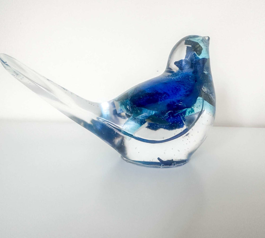 Oiseaux chanteurs azur de sérénité - Grand oiseau en résine fait main en forme de rose bleue