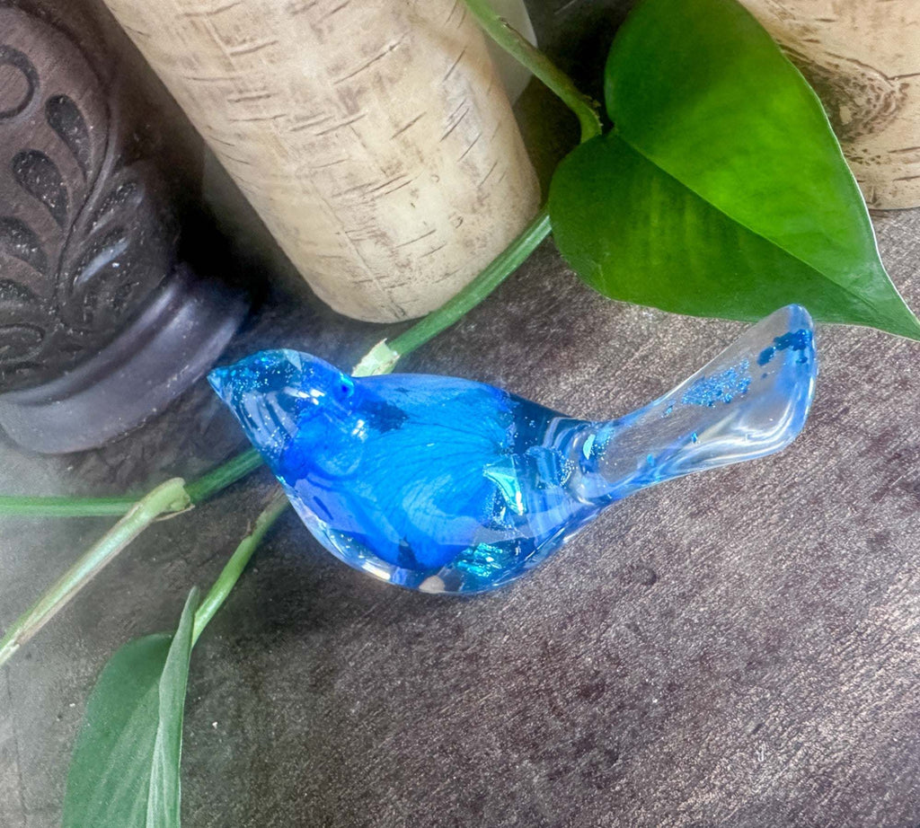 Oiseaux chanteurs azur de sérénité - Grand oiseau en résine fait main en forme de rose bleue