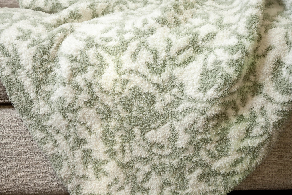 Desert Sage & White Fairy Garden Vine Print Extended Throw
