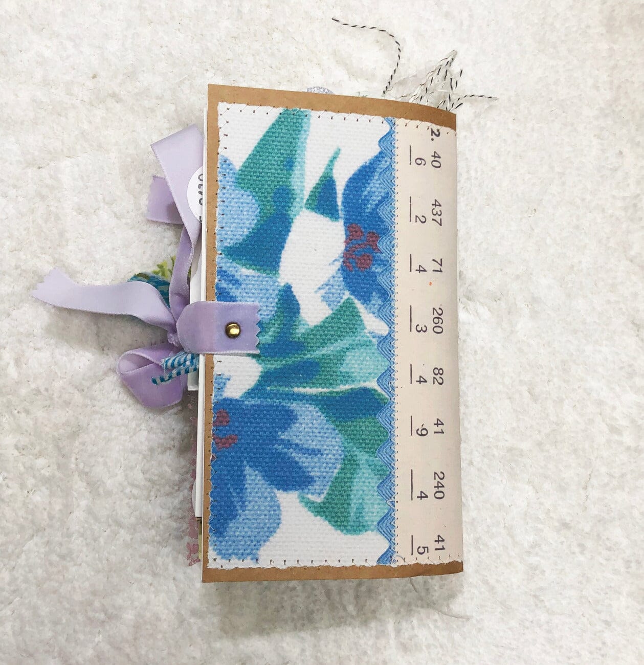 Whimsical Shabby Junk Journal- Blue Floral Mixed Media with Peacock and Lace