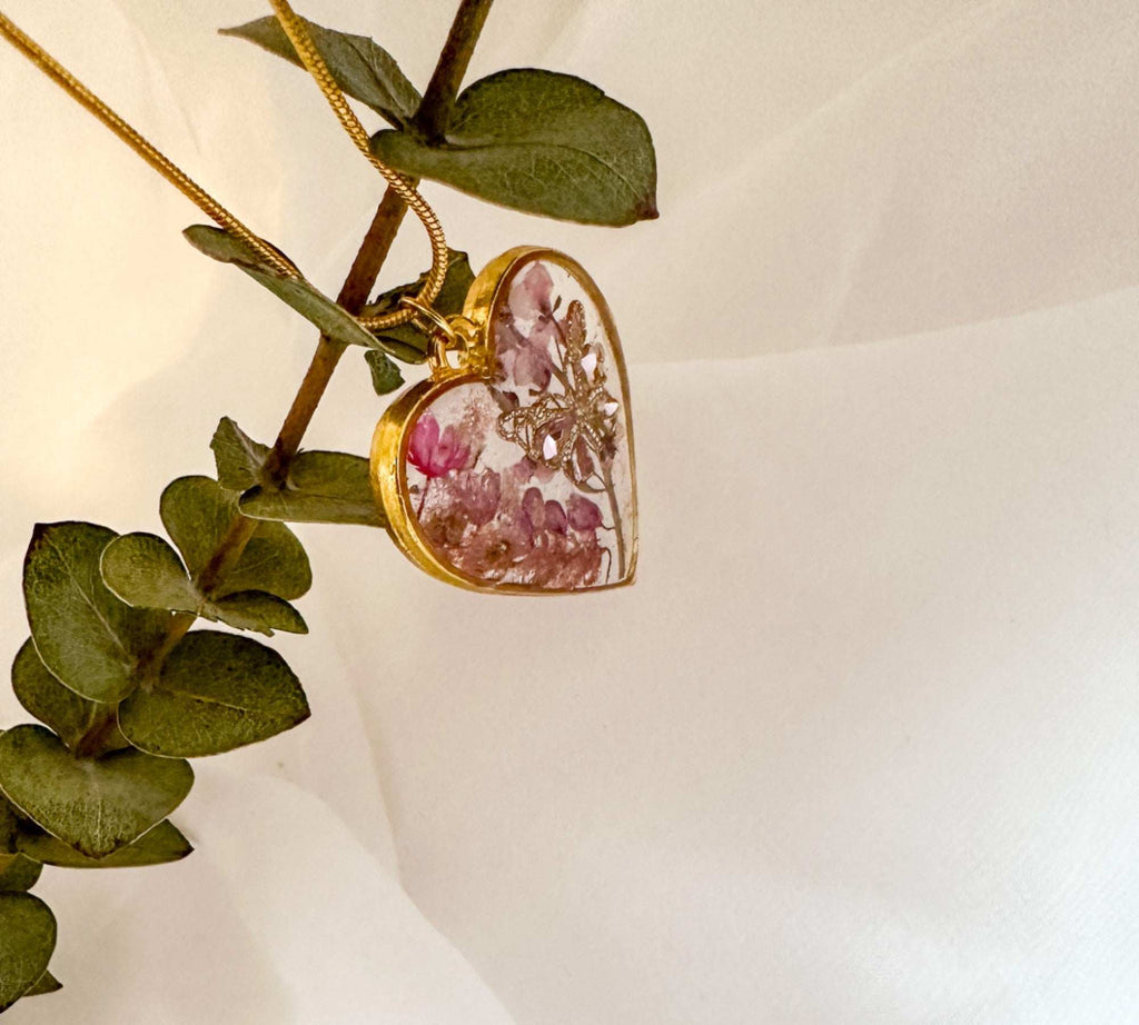 Whispering Hearts  – Handmade Botanical Resin Butterfly Necklace