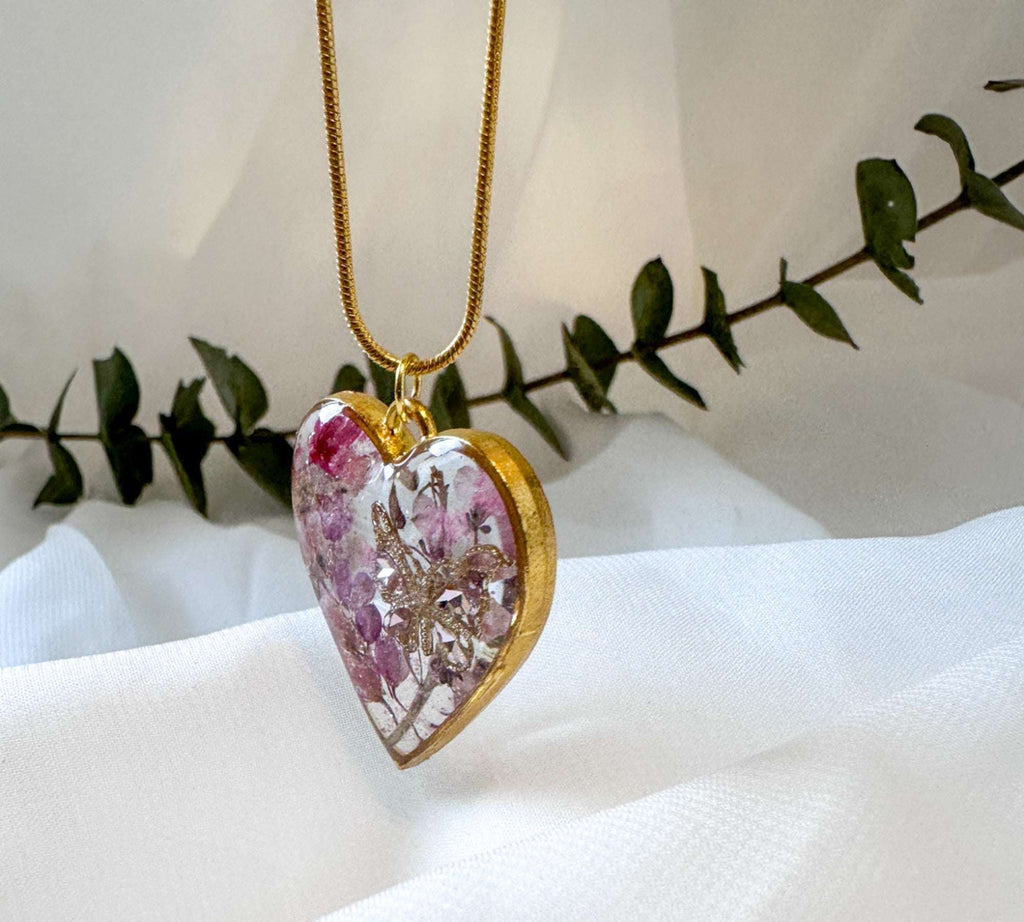 Whispering Hearts  – Handmade Botanical Resin Butterfly Necklace